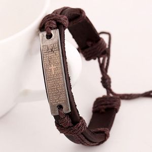 Moda simple negro marrón cuero cuerda aleación hechos a mano encanto pulseras retro joyería fiesta decoración para mujeres hombres