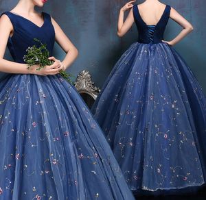 Exquisite Prom Dresses V-Neck Sleeveless With Applique Ruffle Evening Gowns Back Lace-up Floor-Length Custom Made Vestidos De Noiva Cheap