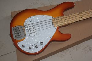 Music Man 5 Strings Bass Erime Ball StingRay Sunburst Electric Guitar Maple Neck White Pickguard Chrome Hardware 9V Battery Active Pickups