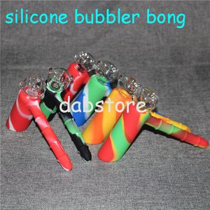 hookahs factory price hammer Silicon Water Pipe percolator Recycler Bubbler unbreakabale silicone bongs with glass bowl