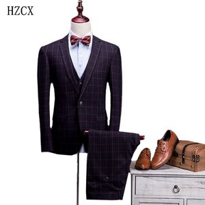 Atacado-Hzcx New Arrival Cavalheiro Formal Negócios S-XXL Noivo de Casamento Mens Ternos Sólidos Blazer Terno Para Homens 3 Peça (Casaco + Calças + Colete)