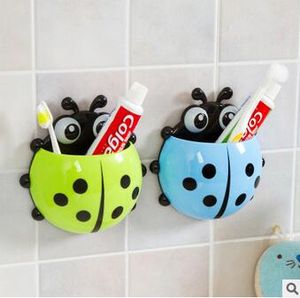 4Pcs New Cute Cartoon Portaspazzolino Giallo / Rosso / Blu / Verde Coccinella Ventosa Gancio di aspirazione Portaspazzolino Accessori per il bagno