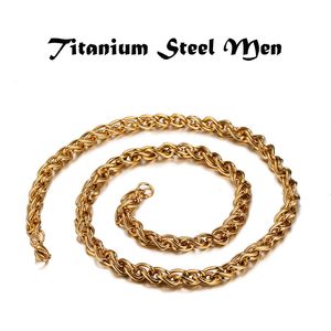 Mens enkla smycken krage Joyas titan stål 18k guldpläterade oformade vridna män kedjor halsband 61cm * 0,7cm