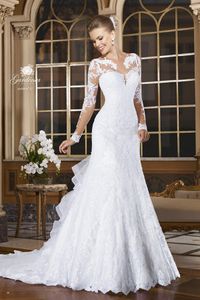 2022 Vintage maniche lunghe sirena abiti da sposa appliqued bottoni in pizzo a strati volant indietro abiti da sposa abiti da sposa robe de 200c