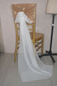 2016 Custom Made Sequined Chiffon Crystals Chair Covers Romantic Beautiful Chair Sashes Cheap Wedding Chair Decorations 022