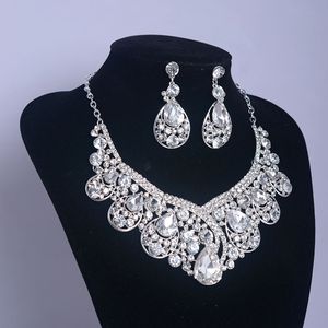 Retro Vintage Designer Water Drop Wedding Jewelry Clear Austrian Crystal Rhinestone Earrings Necklace Jewelry Sets