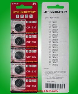 2000pcs CR1632 3v lithium button cell battery 400Blister cards/Lot (5pcs per blister)