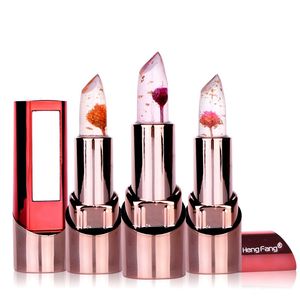 Heng Fang Gold Foil Flower Jelly Lipstick Temperature Changing Lipsticks with Mirror Lasting Moisturizing Lips Makeup