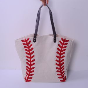 Klassisk tryckning Baseballväska 25st Lot Ga Warehouse White Baseball-Mom Travel Bags Canvas Shopping Purse Team Accessories Tote Domil281