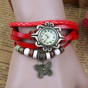 Mix Retro Quartz Weave Wrap Multilayuer Straps Klockor Lyx Äkta Läder Armband Bangle Watch Kvinnor Barnflickor Armbandsur