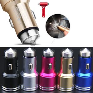 Metal Safty Hammer Emergency Car Chargers 5v 2A Dual USB Charger Universal Auto Adapter for iphone 6 7 plus samsung s6 s7 note 4 5 htc phone