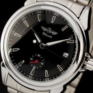 Vencedor Simples Automático Mecânica Relógios Presente Caso Inoxidável Caso Auto Data Dial Vintage Full Steel Strap Vestido Relógio de Relógio de Relógio