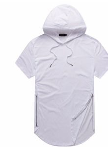 Man Sommar Tshirts Longline Curve Hem T Shirt Hooded Zipper Design Kortärmad Casual Toppar för Man