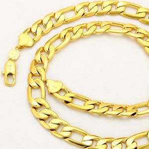Zestaw biżuterii naszyjnika 24k płaski gładki stały żółty złoto wypełniony męski naszyjnik+bransoletka