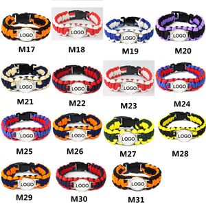 Mix Estilos de Liga de Beisebol Paracord Sobrevivência Pulseiras Feitas Sob Encomenda Camping Sports Bracelet Personalizado logotipo equipe guarda-chuva pulseira