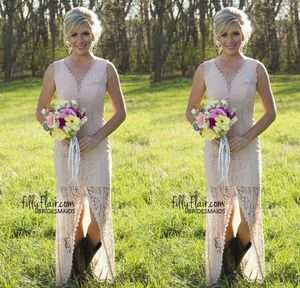 Country Wedding Whole Lace Bridesmaid Dresses 2016 Party Prom Dresses Hi-Lo Junior Bridesmaids Dresses Front Split V Neck Beach Garden Dress