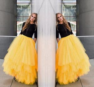 Ny mode gul maxi vuxna långa kjolar tutu tulle tiered lager byst kjolar för kvinnor stilig lång fest hemkomst klänningar