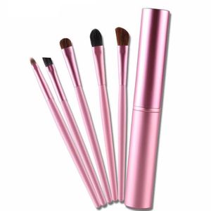 1Set/5pcs Professional Eyeshadow Brush,Black/Pink Soft Pony Hair Makeup Brushes Set,Eye Make up Cosmetic Brush + Round Tube For Women