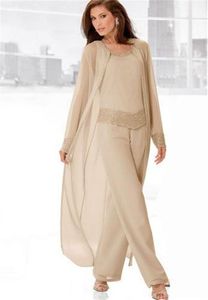 3PCSスタイリッシュな母の花嫁シフォンパンツスーツ2016フォーマルブライダル女性衣装の母親のパンツスーツベスティドスデフィー247s