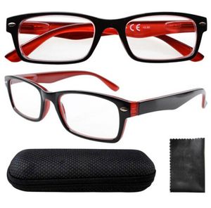 Vetro da lettura stile mezzo occhio con cerniere a molla nero-rosso unisex all'ingrosso con custodia + 0.0 / 1.0 / 1.5 / 2.0 / 2.5 / 3.0 / 3.5 / 4.0 Spedizione gratuita