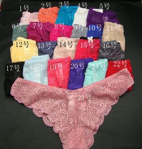 Neue Damenmode sexy Spitze Blumen Höschen G-Strings schiere Schleier Slips Bikini Knickers T Dessous Perspektive Unterwäsche gemischte Farben Geschenk