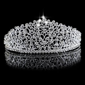 Gorgeous mousserande silver Big Bröllop Diamante Pagant Tiaras Hårband Kristall Brudkronor för Brides Prom Pageant Hår Smycken Headpiece