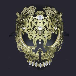 Party Masks Fashion Cosplay Halloween Mask Fun Black Full Face Skull Men Women Metal Party Masks Ball Rhinestone Venetian Halloween Mask