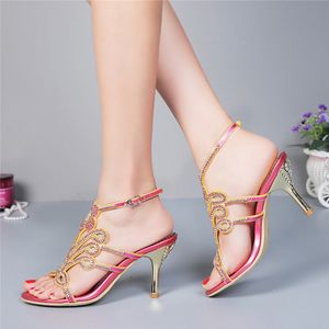 Red Rhinestone Bridal Dress Shoes Women Summer High Heel Sandals Stiletto Heel Fashion Slippers Wedding Party Women Pumps