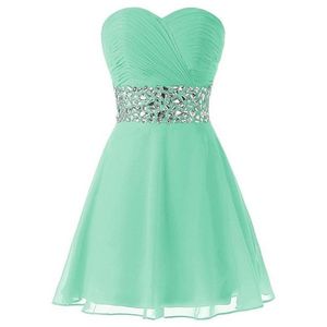 Classic Mint Green Homecoming Dresses A Line Sweetheart Neckline Sleeveless Ruched Top Crystals Short Prom Party Gowns Custom Made