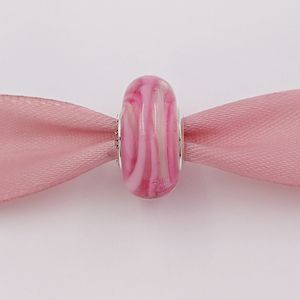 Andy Jewel 925 SERLING SLATER SHIGHS Handmade Lampwork Ribbon rosa de Hope Murano Glass Charmm Charms Caixa