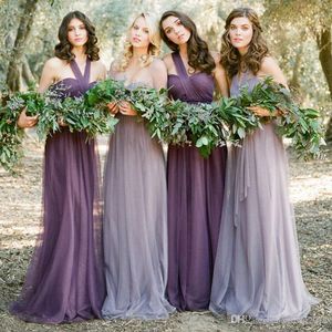 2022 Purple Tulle Convertible Bridesmaid Dress Sweetheart Backless Evening Dresses Plus Size Formal Wedding Guest Dresses