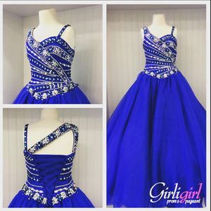 2021 Pageant платья для девочек с кружевными спинами и бисером ремни реальная картина бисероплетение шифон королевские голубые девушки рождения платье на заказ