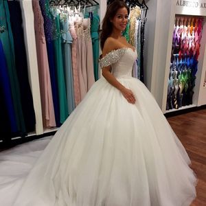 Sexy Sweetheart Beading Ball Gown Wedding Dress Charming Cap Sleeves Luxury Bridal Dresses Wedding Gown Custom Made Plus Size