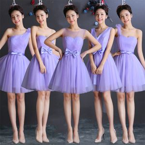 Lavender Tulle Short Bridesmaid Dress With Bow Lace Up 2018 Knee Length Bridesmaid Gowns For Wedding