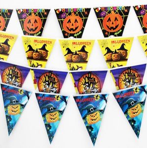 Spooky Halloween decoração papel triângulo bandeira galhardete bandeira festão do carnaval crânio morcego fantasma aranha assustador clubing bar loja decoração do partido