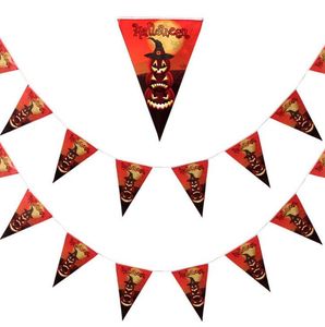 Halloween dekoration papper triangel flagga pennant banner karneval krans skull bat spöke spindel skrämmande klubbar bar butik parti dekor festliga