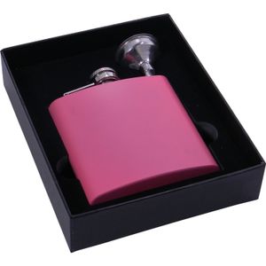 pink flask 6oz stainless steel hip flask in black gift box packing ,Foam inner