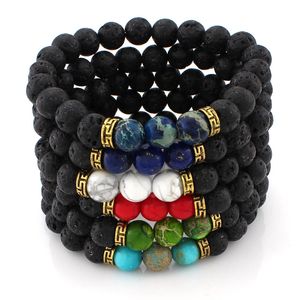 6 designs de contas de pedra de lava, pingentes, pulseiras, difusor de óleo essencial feminino, pedra natural, pulseira com contas para homens, joias de artesanato de chakra