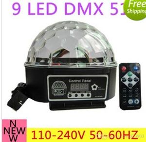 9 Color LED DMX 512 Luzes do estágio Crystal Magic Ball Iluminação Luz controle remoto para barra, festa, boate, disco AC110V-220V