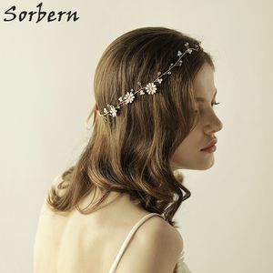 Sorbern Vintage Simple Clear Crystals Wedding Hair Vine Bridal Headpiece Headband Drop Glaze Flowers Hair Accessories Bridesmaids Headdress