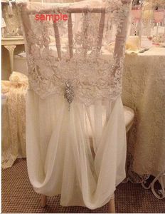 2016 Custom Made Chiffon Lace Sequins Crystals Romantic Beautiful Custom Made Chair Sashes for Wedding or Party