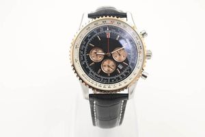 New Style Quartz Watch Chronograph Function Stopwatch Black Dial Gold Fluted Case Leather Belt Silver Skeleton 1884 Navitimer Watch