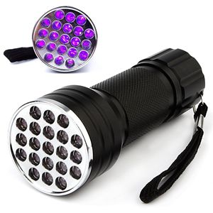 Ultra fioletowe czarne światło 21 LED LASHTLIGHT UV Lampa Lampa Lampa Mini aluminiowa przenośna latarka UV