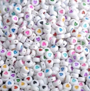 1000 pcs Mixed Acrílico Plana Coração Rodada Solta Spacer Beads Para Fazer Jóias 7mm
