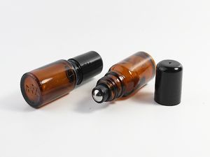 200PCS / Lot Refillable Tjock Amber 5 ml / 10ml Mini Roll på glasflaskor Essentiell oljestål Metal Roller Ball Fragrance Perfume