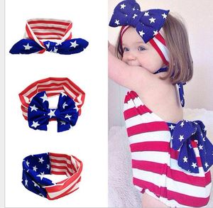 Amerikanska flaggan Baby Bow Band Söt tjej Twist Head Wrap Bands Spädbarn Hårtillbehör Twisted Knot Soft Hair Band Headbands Bandanas