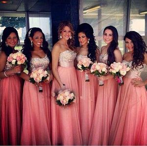 Long Chiffon Bridesmaid Dresses Sweetheart Crystal Rhinestone Top Backless Evening Gowns Pageant Women Party Dresses Prom Dress