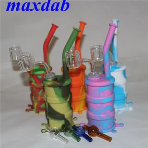 Silicone Drum Water Pipe glass bongs hookah with 14mm male joint large size quartz nail and carb cap