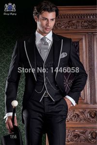 Wholesale- 2016 New Italian Tailcoat Design Black Men Suit Slim Fit Wedding Suits For Men Groom Tuxedos Bridegroom ( jacket+Pants+vest+tie)