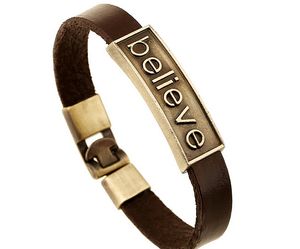 Fashion national wind! 100% cowhide bracelet boy/man/girls Retro alloy believe lovers bracelet 12pcs/lot Drop shipping